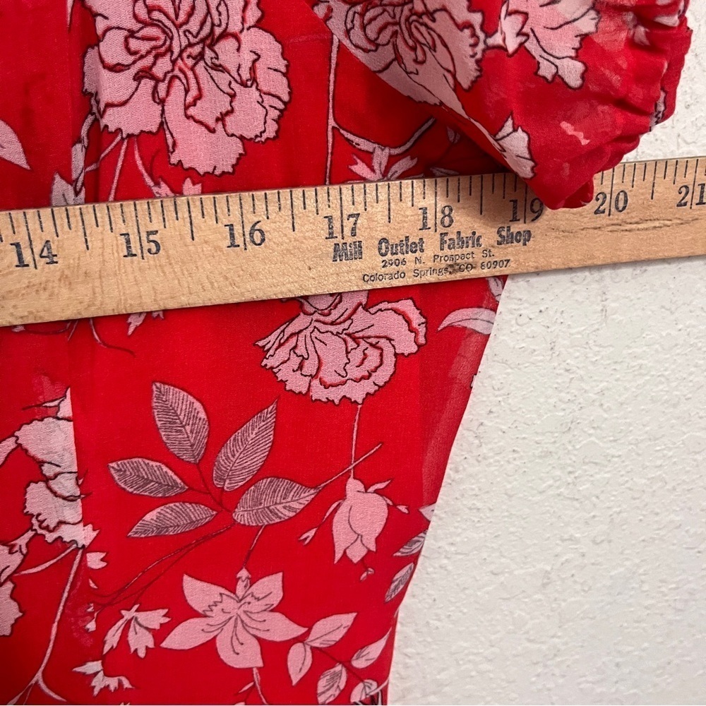 Gianni Bini Womens Knee Length Dress Size 12 Floral Chiffon Puff Sleeve Peasant - Picture 12 of 12